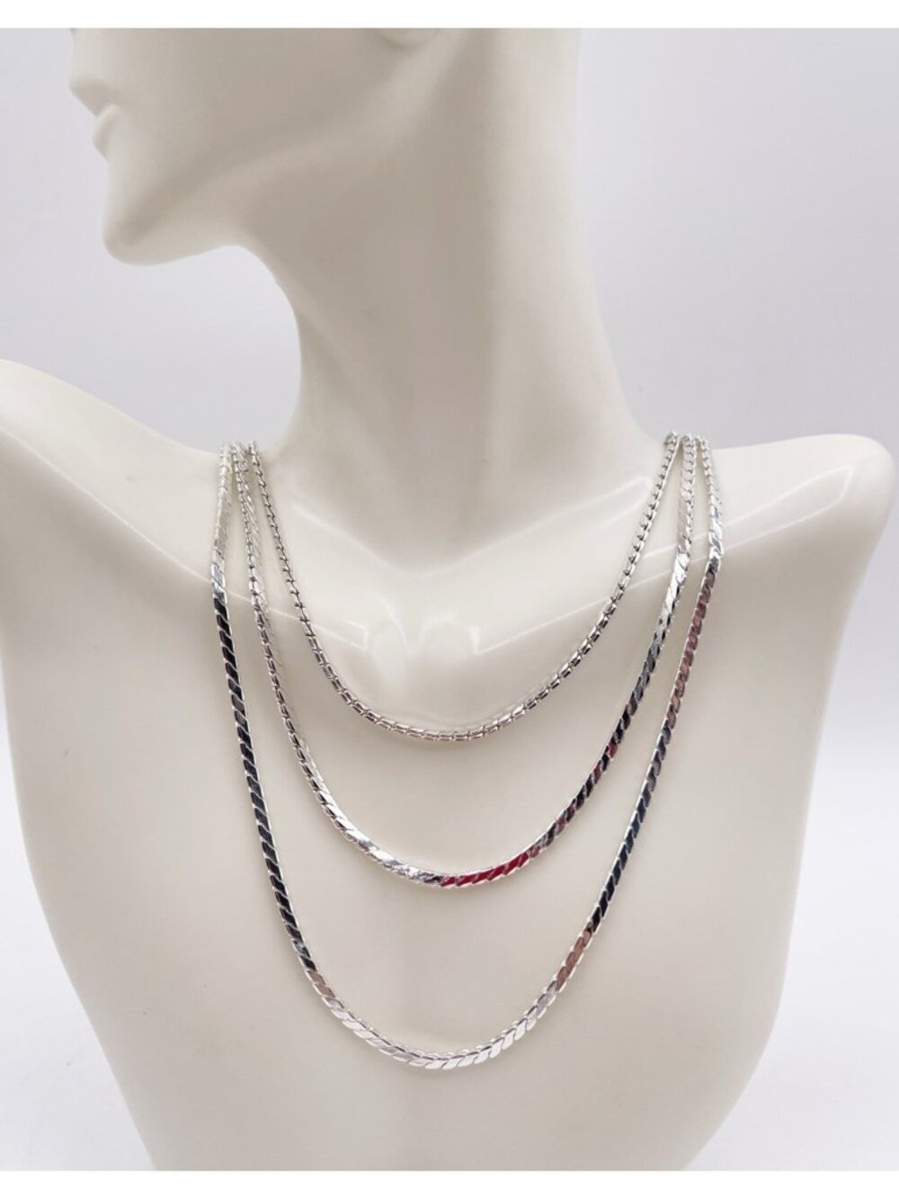 Jenny Bird Silver Tone Multi Strand Layered Herringbone Chain Necklace Designer